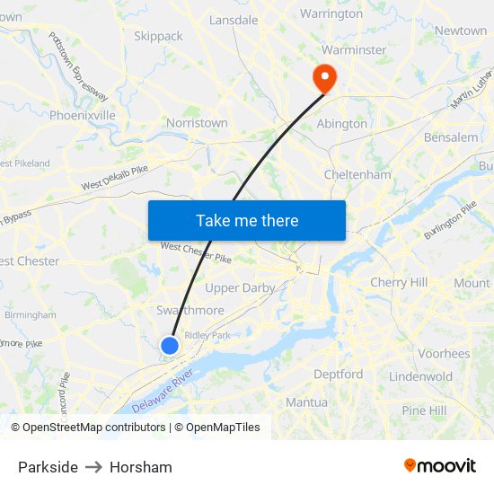 Parkside to Horsham map