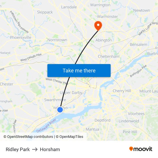 Ridley Park to Horsham map