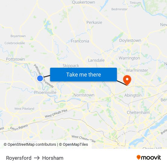 Royersford to Horsham map