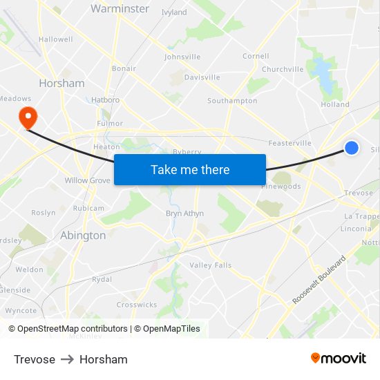 Trevose to Horsham map