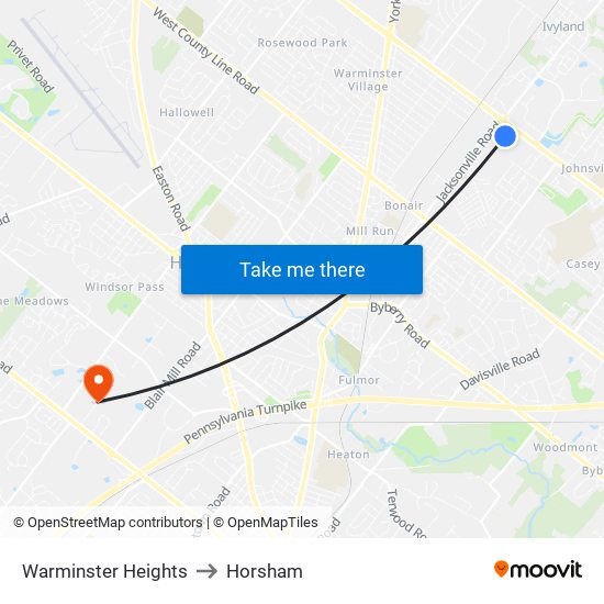 Warminster Heights to Horsham map