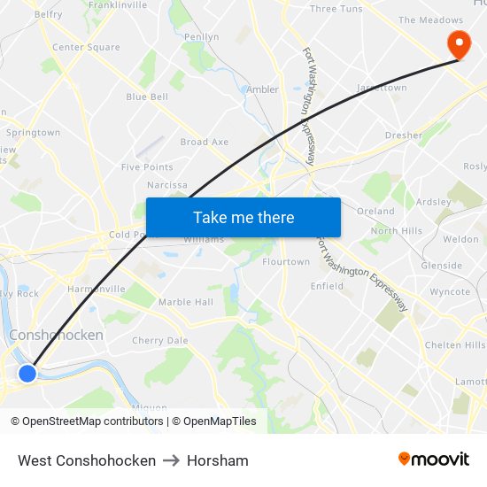 West Conshohocken to Horsham map