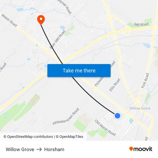 Willow Grove to Horsham map