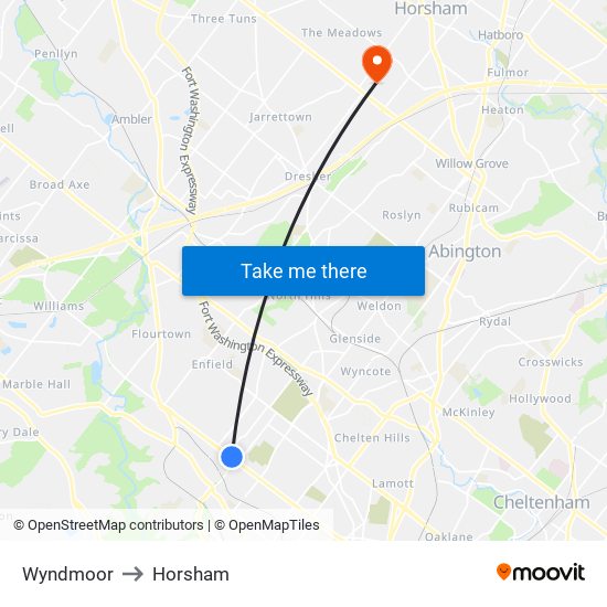 Wyndmoor to Horsham map