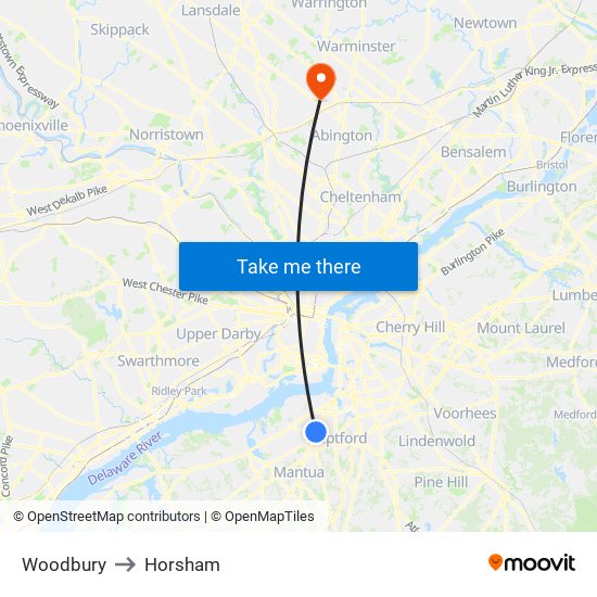 Woodbury to Horsham map