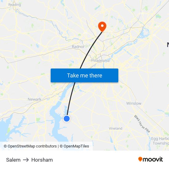 Salem to Horsham map