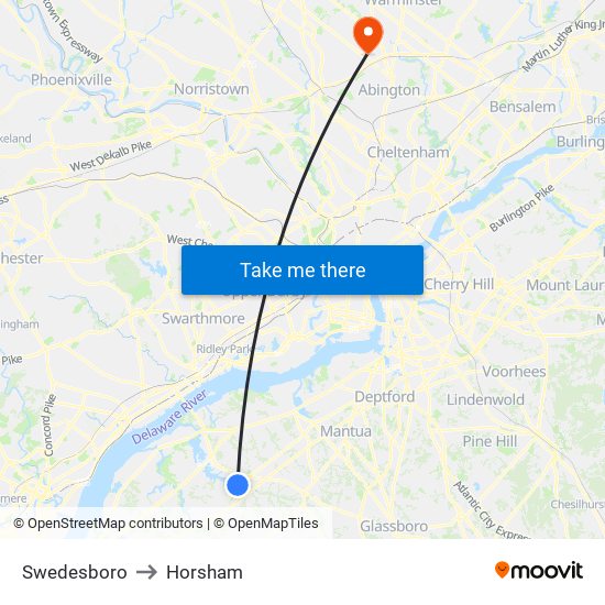 Swedesboro to Horsham map