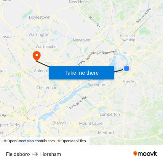 Fieldsboro to Horsham map