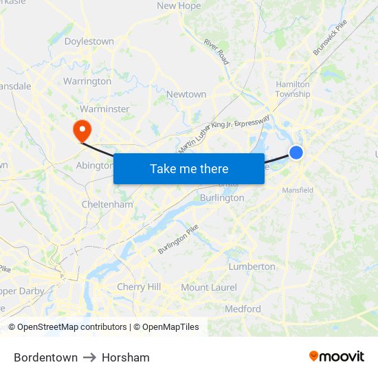 Bordentown to Horsham map