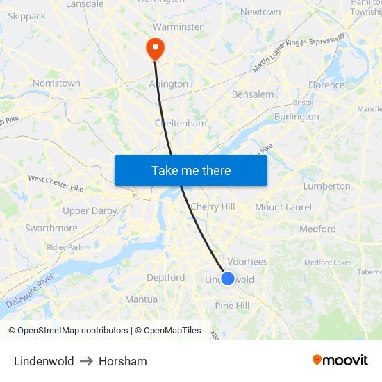 Lindenwold to Horsham map