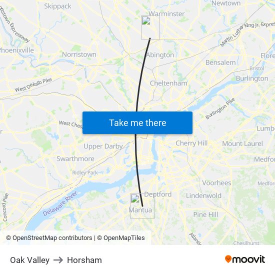 Oak Valley to Horsham map