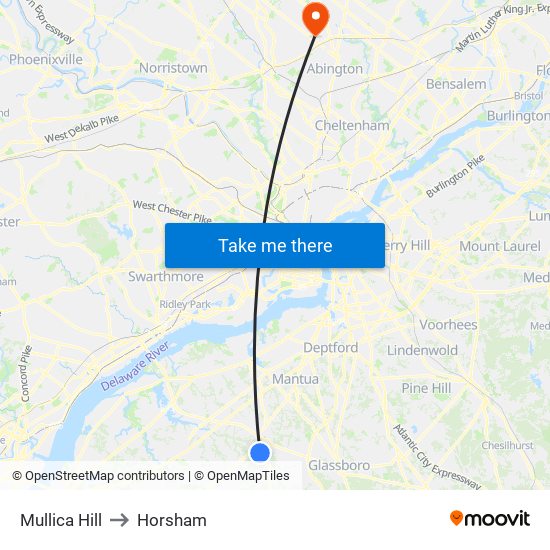 Mullica Hill to Horsham map