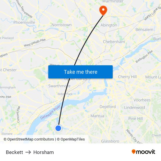 Beckett to Horsham map