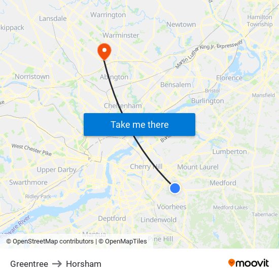 Greentree to Horsham map