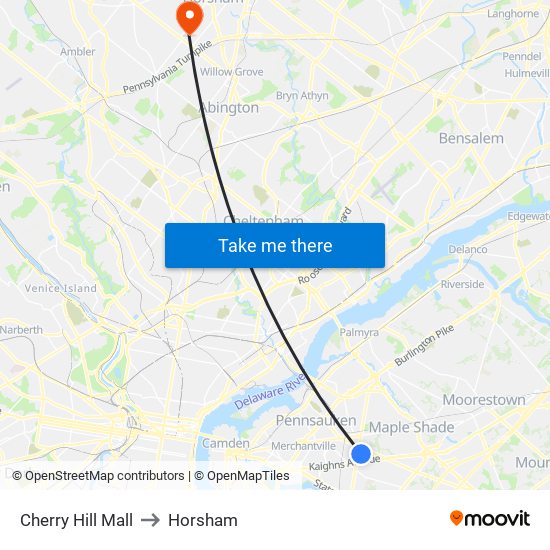 Cherry Hill Mall to Horsham map