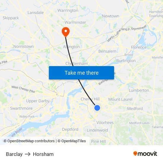 Barclay to Horsham map