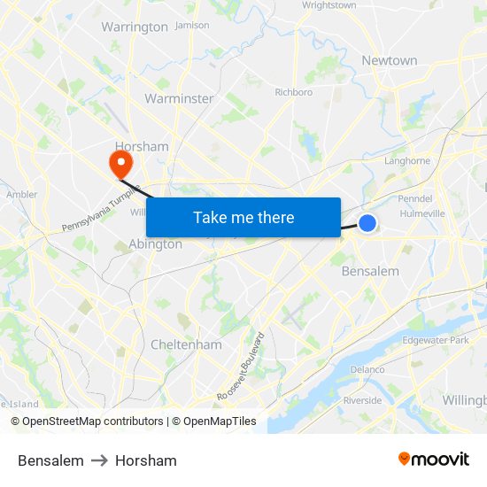 Bensalem to Horsham map