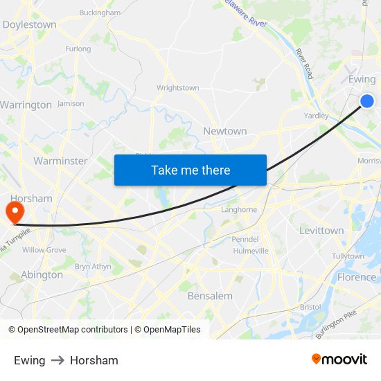 Ewing to Horsham map