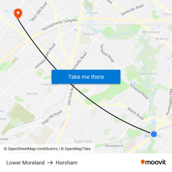 Lower Moreland to Horsham map