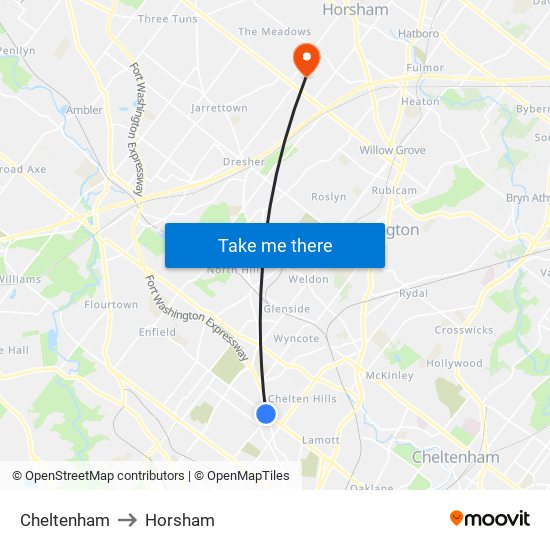 Cheltenham to Horsham map