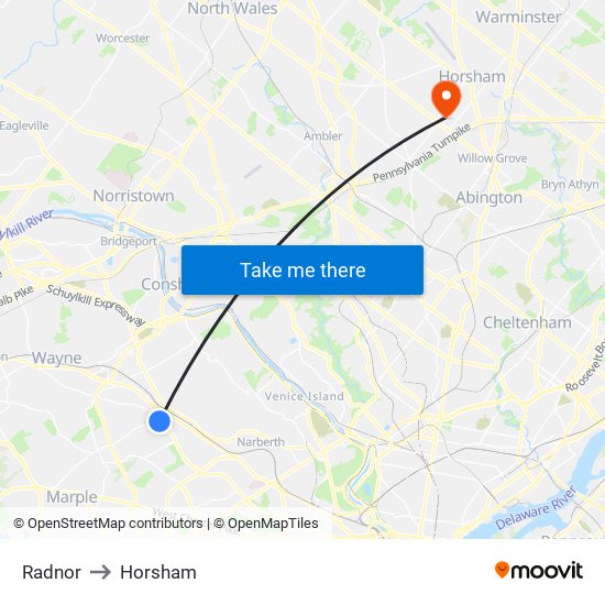 Radnor to Horsham map