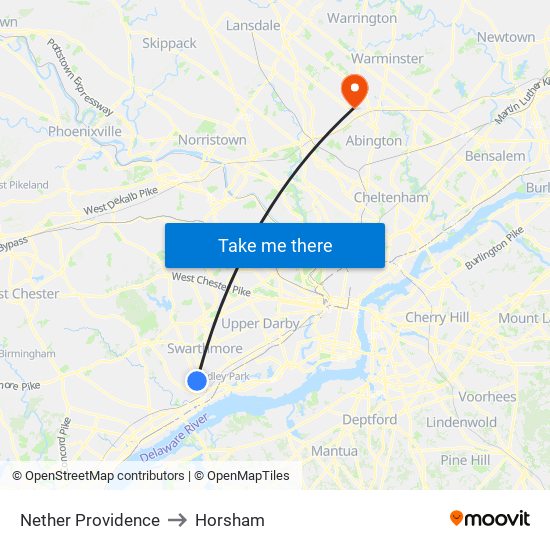 Nether Providence to Horsham map