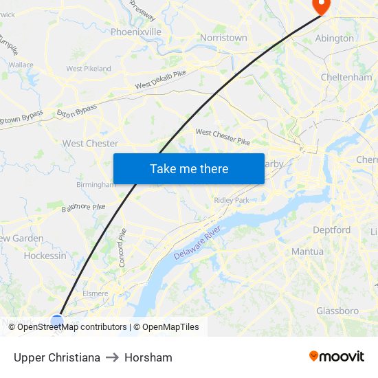 Upper Christiana to Horsham map