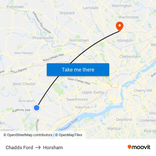 Chadds Ford to Horsham map