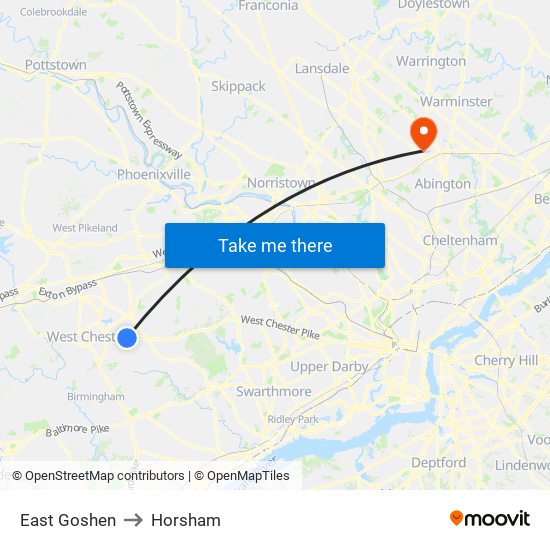 East Goshen to Horsham map