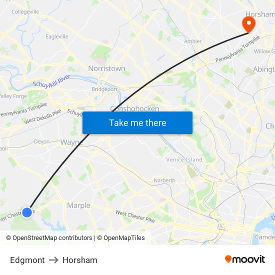 Edgmont to Horsham map