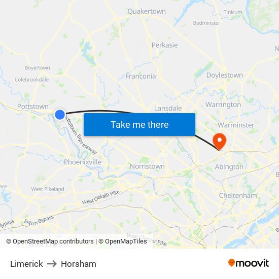 Limerick to Horsham map