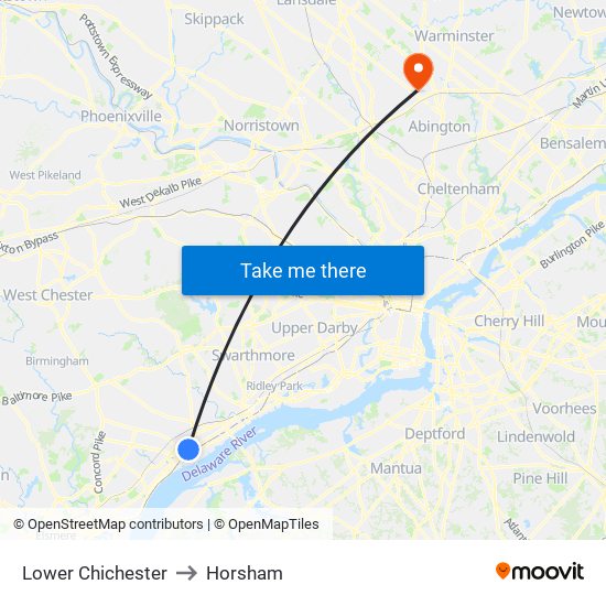Lower Chichester to Horsham map