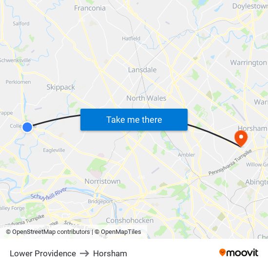 Lower Providence to Horsham map