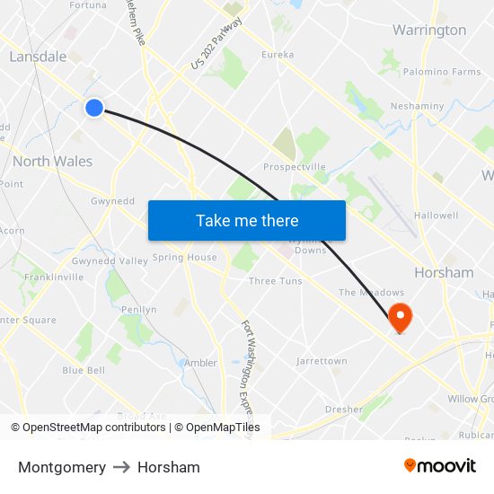 Montgomery to Horsham map