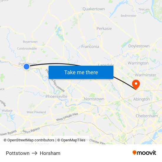 Pottstown to Horsham map