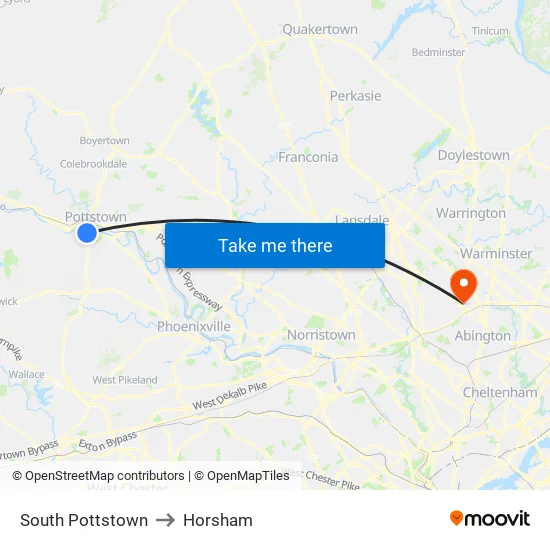 South Pottstown to Horsham map