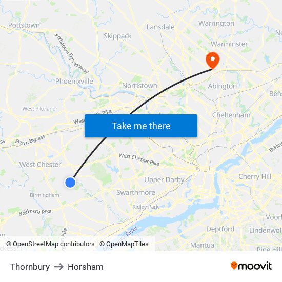 Thornbury to Horsham map