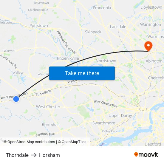 Thorndale to Horsham map
