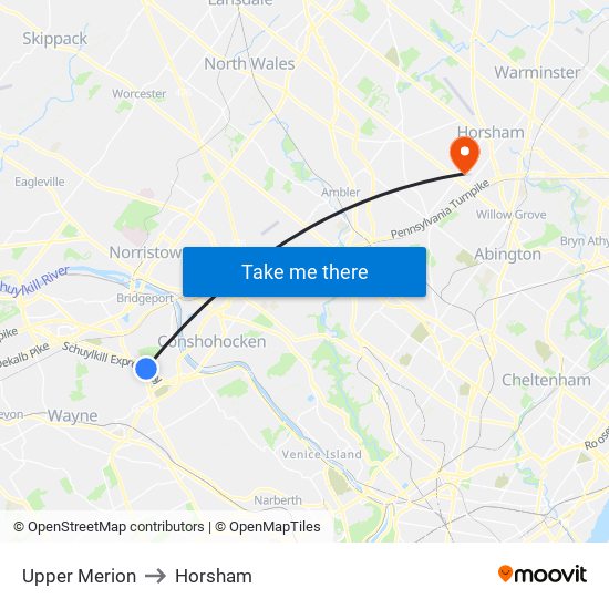 Upper Merion to Horsham map