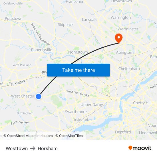 Westtown to Horsham map