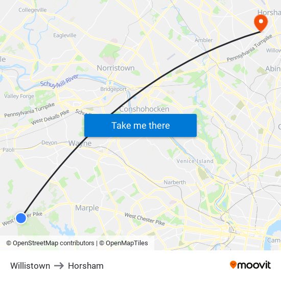 Willistown to Horsham map