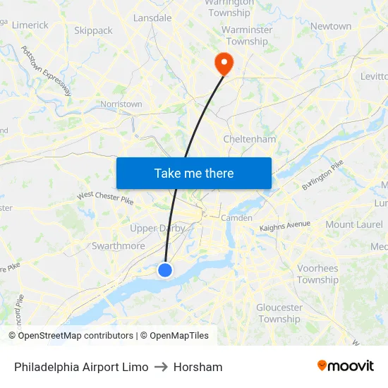 Philadelphia Airport Limo to Horsham map