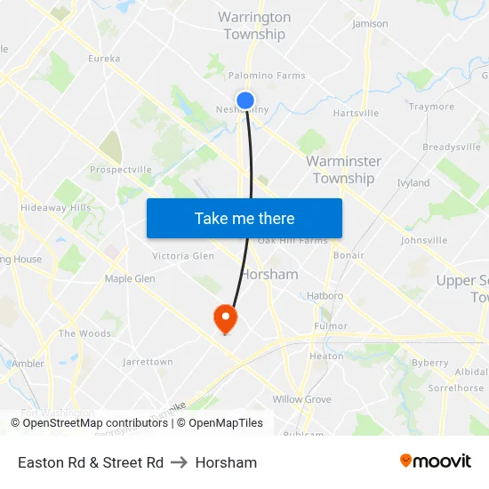 Easton Rd & Street Rd to Horsham map