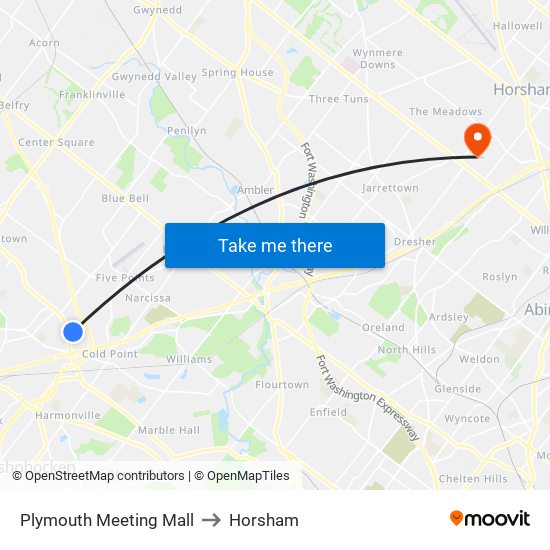 Plymouth Meeting Mall to Horsham map