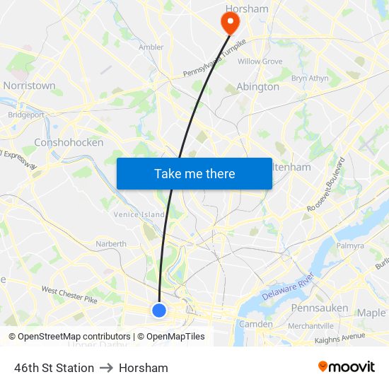 46th St Station to Horsham map