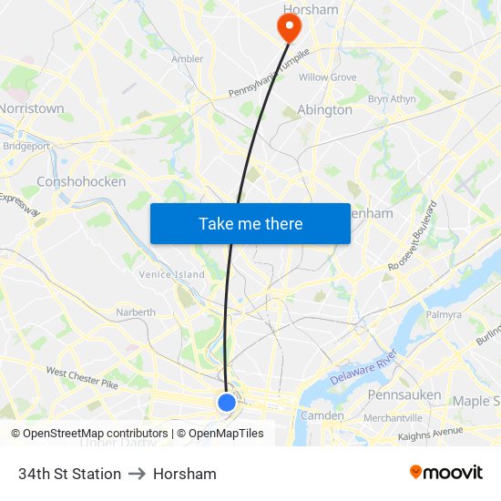 34th St Station to Horsham map