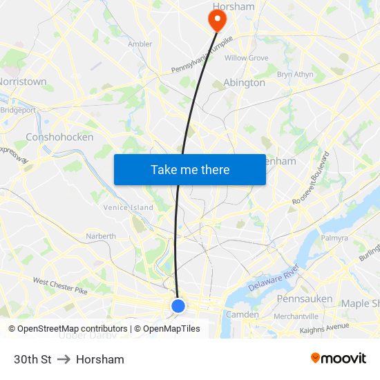 30th St to Horsham map