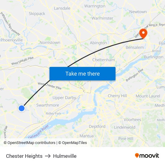 Chester Heights to Hulmeville map