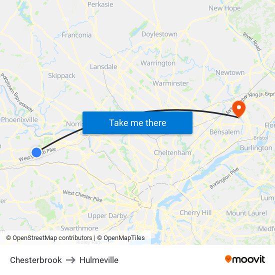 Chesterbrook to Hulmeville map