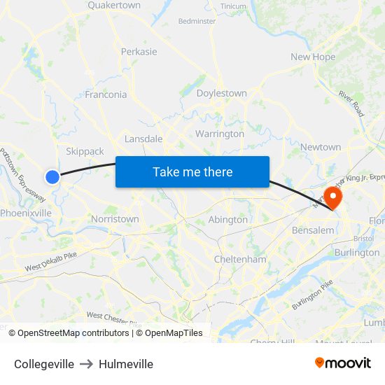 Collegeville to Hulmeville map